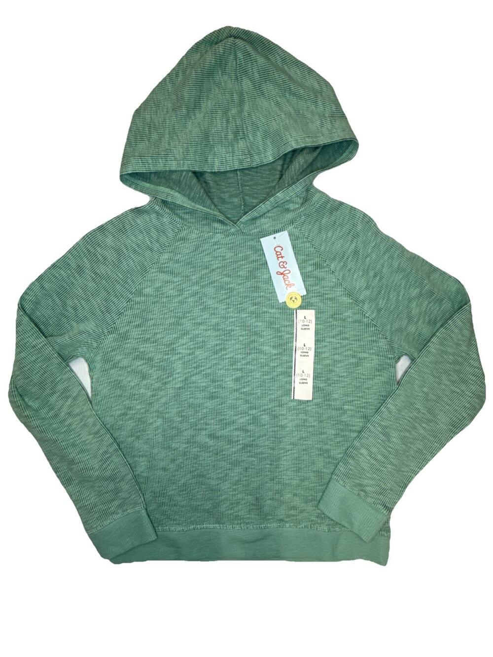Cat & Jack Girls Size L (10-12) Ocean Green Ribbed Hooded Sweatshirt Pullover
